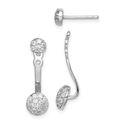 Post Earrings with Jacket Sterling Silver Rhodium Plated CZ Diamond QE14765, MPN: QE14765, 88677408…