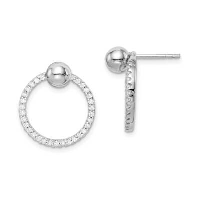 Hoop Jacket with Ball Post Earrings Sterling Silver Rhodium Plated CZ Diamond QE15271, MPN: QE15271…