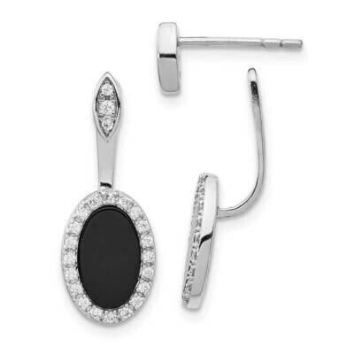 Oval Black Agate Jackets &amp; CZ Diamond Post Earrings Sterling Silver Rhodium-plated QE14087, MPN: QE…