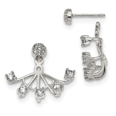 CZ Diamond Removeable Front Back Post Earrings Sterling Silver QE13701, MPN: QE13701, 886774114989