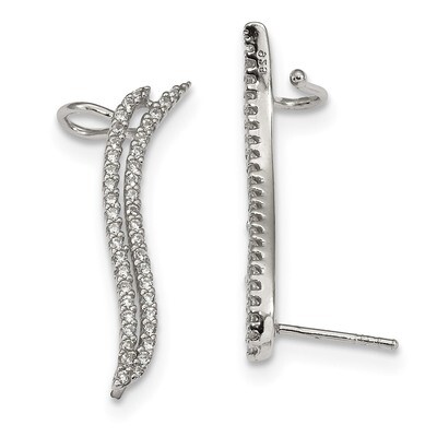 CZ Diamond Cuff Ear Climber Earrings Sterling Silver QE13755, MPN: QE13755, 886774123042
