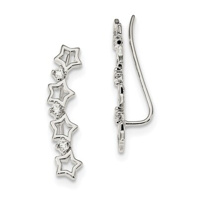 CZ Diamond Stars Ear Climber Earrings Sterling Silver QE13460, MPN: QE13460, 191101232596