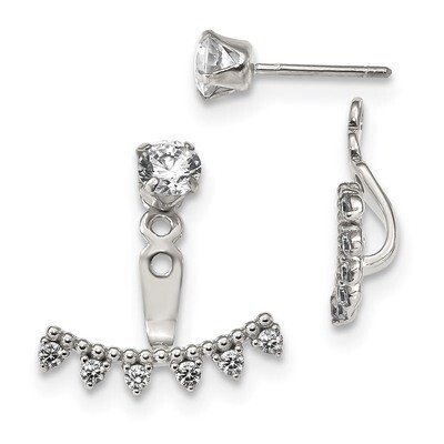 CZ Diamond Removeable Front Back Post Earrings Sterling Silver QE13703, MPN: QE13703, 886774056562
