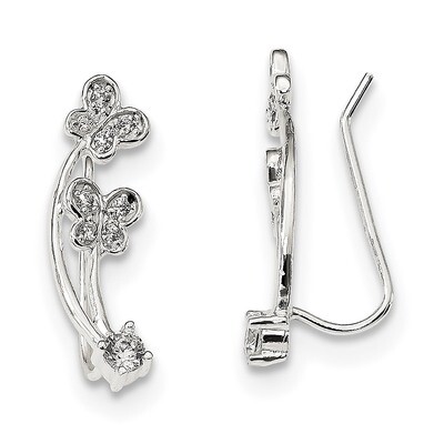CZ Diamond Butterfly Ear Climber Earrings Sterling Silver QE13528, MPN: QE13528, 723252881769