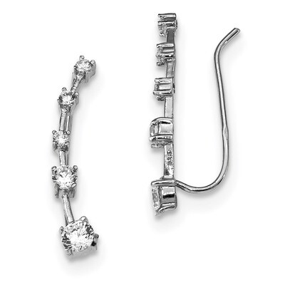 CZ Diamond Ear Climber Earrings Sterling Silver Rhodium-plated QE13665, MPN: QE13665, 886774123431