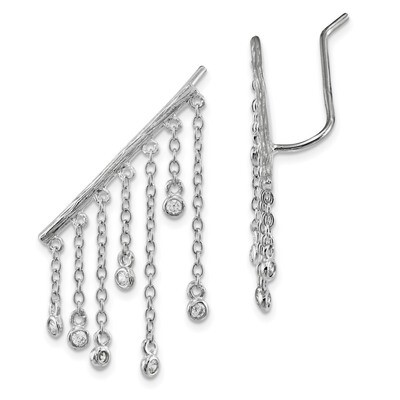 CZ Diamond Ear Climber Earrings Sterling Silver Rhodium-plated QE13662, MPN: QE13662, 886774087900