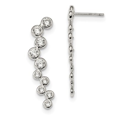 Bezel CZ Diamond Ear Climber Post Earrings Sterling Silver QE13644, MPN: QE13644, 883957847276