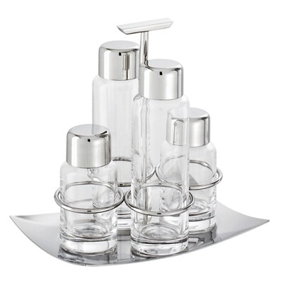 Sambonet linea q cruet set 4 pieces 7 1/4 x 5 x 7 1/4 inch - 18/10 stainless steel, MPN: 56524-14, …