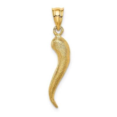 3D Italian Horn Pendant 14k Gold Brushed D4570, MPN: D4570, 883957937335