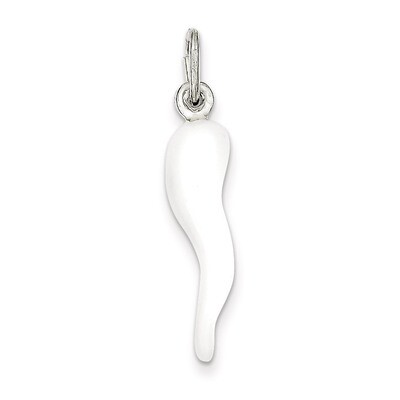 White Enamel Italian Horn Pendant Sterling Silver QC6094, MPN: QC6094, 883957488530