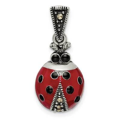 Marcasite Enameled Ladybug Pendant Sterling Silver Antiqued QC11037, MPN: QC11037,