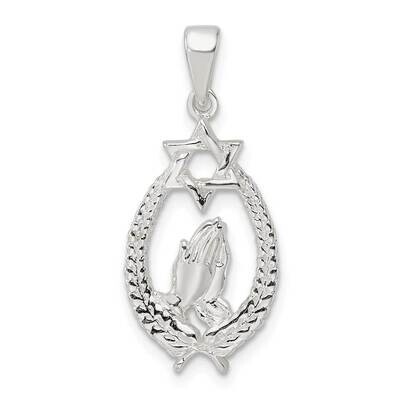 Star of David with Praying Hands Pendant Sterling Silver Polished QC11231, MPN: QC11231,
