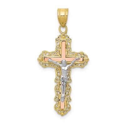 Tri-Color Diamond-Cut Crucifix Pendant 10k Gold 10D3644, MPN: 10D3644,