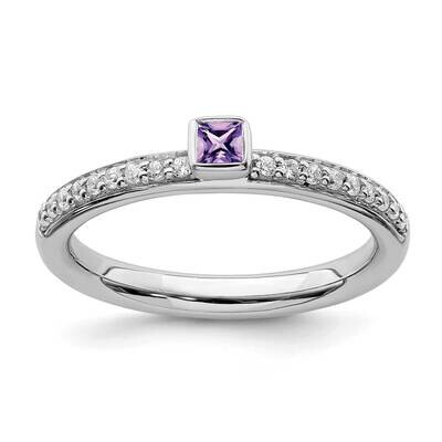 Amethyst &amp; Diamond Ring Sterling Silver QSK2137, MPN: QSK2137, 191101211607