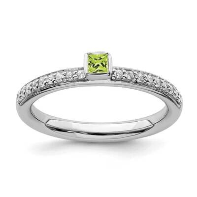 Peridot &amp; Diamond Ring Sterling Silver QSK2143, MPN: QSK2143, 191101211959