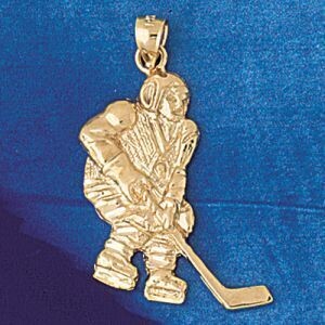 Dazzlers Jewelry Hockey Player Pendant Necklace Charm Bracelet in Yellow, White or Rose Gold 3574, …