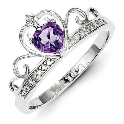 Amethyst Teardrop Ring Sterling Silver Rhodium-plated Diamond QR4644AM, MPN: QR4644AM, 883957407326