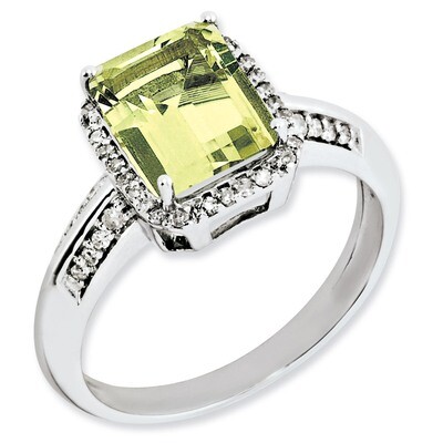Octagonal Diamond &amp; Lemon Quartz Ring Sterling Silver QR3052LQ, MPN: QR3052LQ, 883957403540