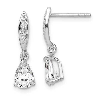 7x5 Pear CZ Diamond Post Dangle Earrings Sterling Silver Rhodium-plated QE14219, MPN: QE14219, 8839…