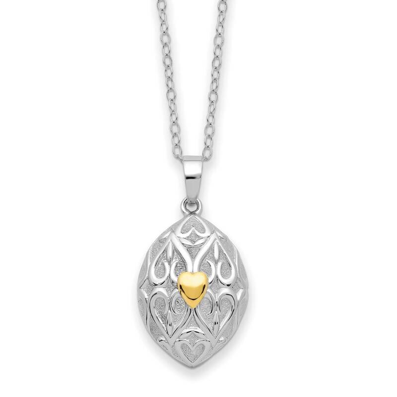 Sterling Silver and Heart In Egg Shaped Ash Holder 18 Inch Necklace Gold-tone QSX781