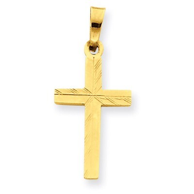 Small Hollow Cross Pendant 14k Gold Diamond-cut XR234, MPN: XR234, 883957450490