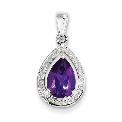 Amethyst &amp; Diamond Pendant Sterling Silver Rhodium QDX403, MPN: QDX403, 883957488943