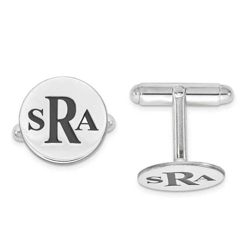 Enameled Letters Circle Monogram Cuff Links Sterling Silver Rhodium-plated XNA619SS