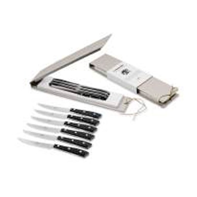 Berti Compendio Steak Set Of 6 Polished Blade Knife Black Lucite Handle 8550