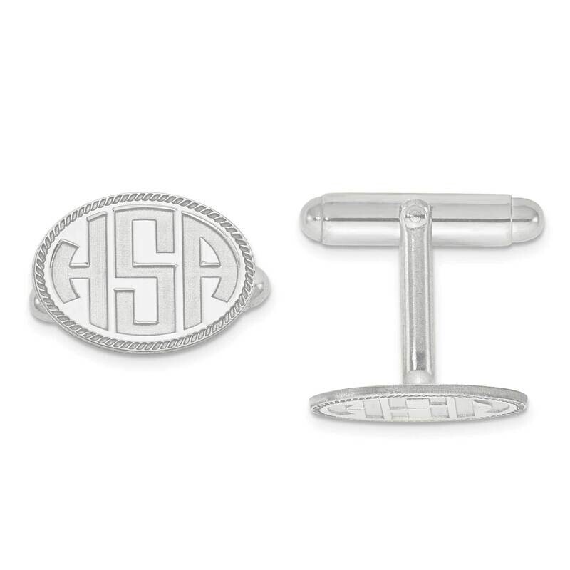 Recessed Letters Oval Border Monogram Cuff Links 14k White Gold XNA624W
