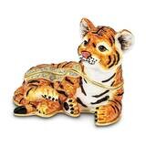 By Jere TONDA Young Tiger Trinket Box with Matching 18 Inch Necklace Pewter Bejeweled Crystals Gold…