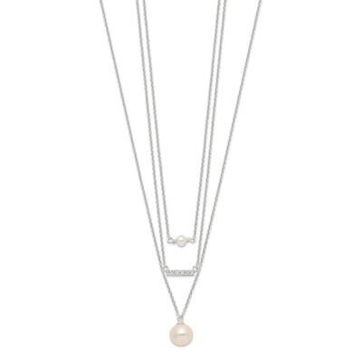 Multi Strand CZ Diamond and Glass Pearl Necklace Sterling Silver QH5665-18, MPN: QH5665-18, 1969041…