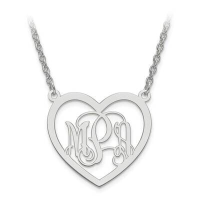 Small Laser Polished Heart Plate Monogram with Chain Sterling Silver Rhodium-plated XNA595SS, MPN: …