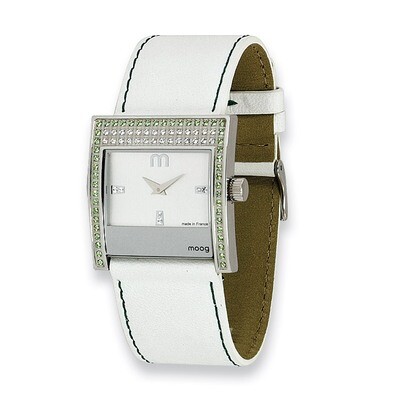 Moog Champs Elysees Silver Dial White Leather Watch - Fashionista, MPN: XWA4156,