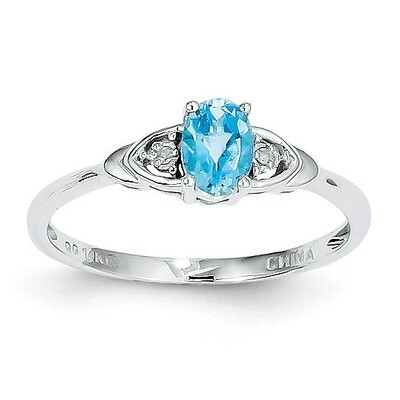 Blue Topaz Diamond Ring 14k White Gold Genuine XBS249, MPN: XBS249, 883957374000
