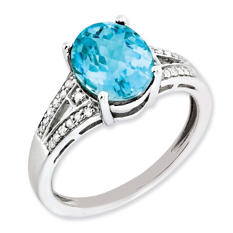 Blue Topaz Ring Sterling Silver Diamond QR3043BT, MPN: QR3043BT, 883957630748