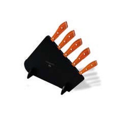 Berti Compendio Set Of 5 Black Lucite Block Polished Blade Knife Orange Lucite Handle 8462