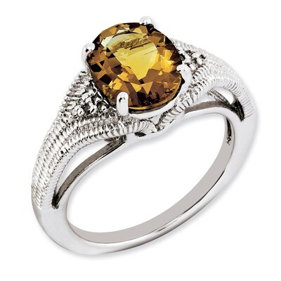 Oval Whiskey Quartz &amp; Diamond Ring Sterling Silver QR3175WQ, MPN: QR3175WQ, 883957404264