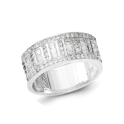 CZ Baguettes-Rounds Ring Sterling Silver QR6272-6
