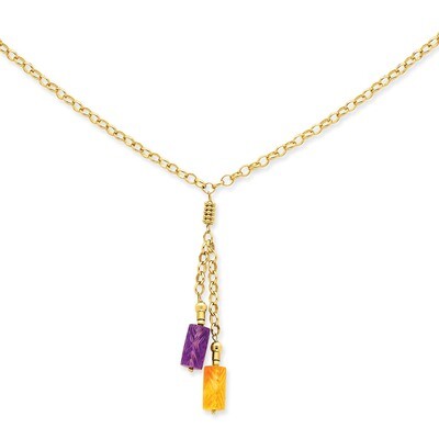 Amethyst &amp; Citrine Drop Necklace 14k Gold XF2656-18