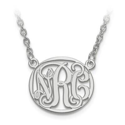 Small Etched Outline Oval Monogram Plate with Chain Sterling Silver Rhodium-plated XNA579SS, MPN: X…