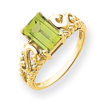 Peridot Ring 14k Gold 8x6mm Emerald Cut Y4677PE, MPN: Y4677PE, 883957585536
