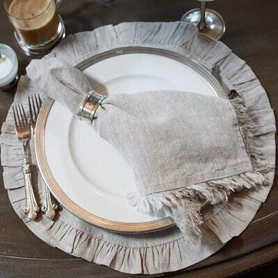 Crown Round Linen Placemat with Ruffle Flax Set of 8 P220