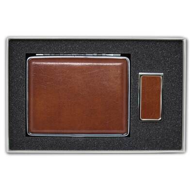 Smooth Tan Leather Covered Money Clip 20-Cigarette Case Set GM22587, MPN: GM22587, 788089147112