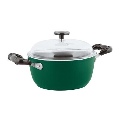 Sambonet Quarzo Nero Nonstick Sauce Pot 2 Handles With Pyrex Lid Green 11 Inch 122 Oz. 3.8 Qts 5100…