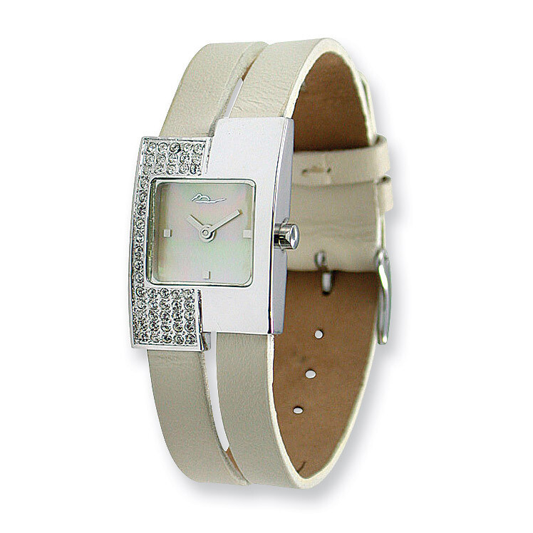 Moog Offset Swarovski Case Cream Leather Strap Watch - Fashionista