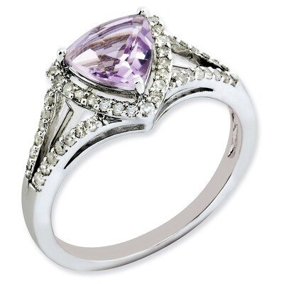 Pink Quartz Ring Sterling Silver Diamond QR3068PQ, MPN: QR3068PQ, 886774670348