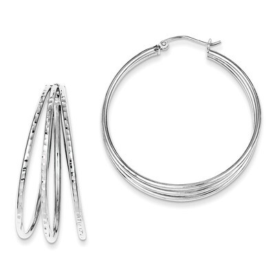 Textured Fancy Hoop Earrings Sterling Silver Rhodium-plated QE8404, MPN: QE8404, 883957496535
