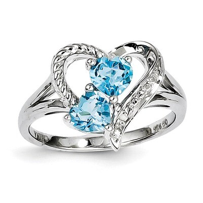Blue Topaz Diamond Ring Sterling Silver Rhodium QR4568BT-6, MPN: QR4568BT, 883957522661