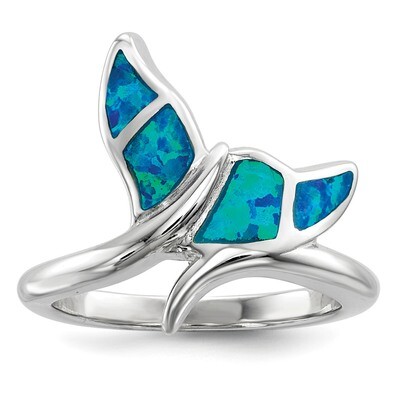 Blue Inlay Created Opal Whale Tail Ring Sterling Silver Rhodium-plated QR6571, MPN: QR6571, 1911013…