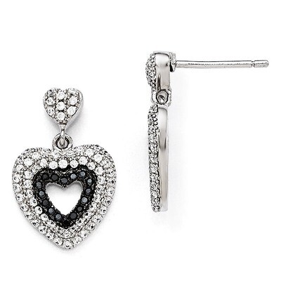Heart Dangle Post Earrings Sterling Silver &amp; Cubic Zirconia QMP712, MPN: QMP712, 883957036946